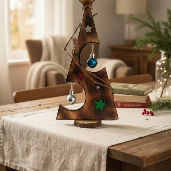 Wooden Holiday Tree with Ornaments - Picture 1 of 2